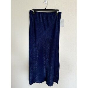 FORGOTTEN GRACE Classy Satin Midi Skirt Midnight Blue Feminine Going Out Size XL